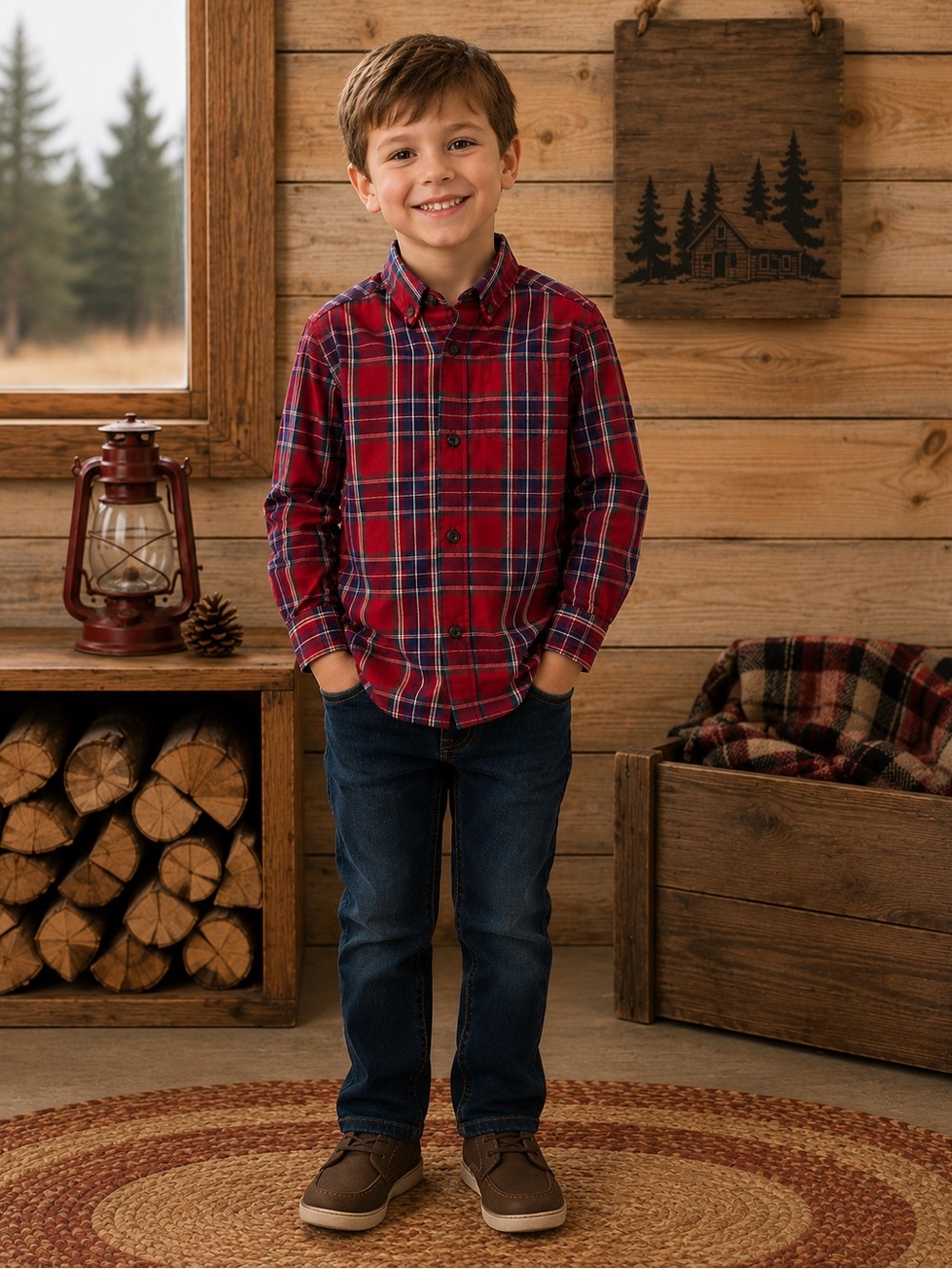 Boys Red Plaid Button-Up Shirt - Classic Long Sleeve